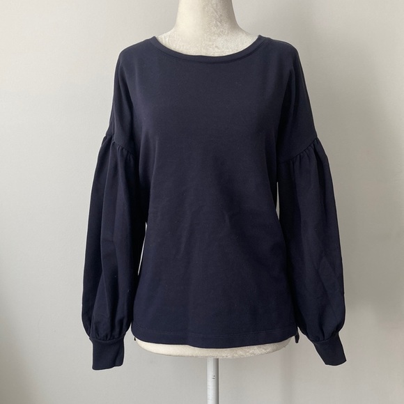 a.n.a Navy High-Low Sweatshirt with Bishop Sleeves - Picture 1 of 7